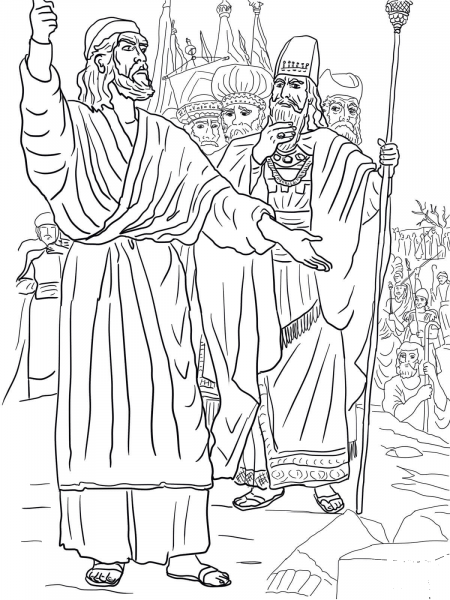 Elijah, Ahab and Prophets of Baal on Mount Carmel coloring page image