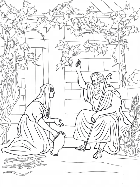 Elijah and the Widow of Zarephath coloring page image