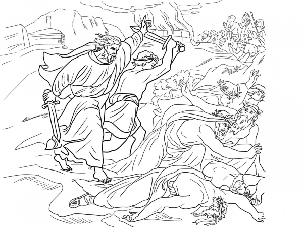 Elijah Defeats the Prophets of Baal coloring page image