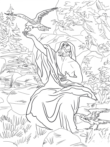 Elijah Fed by Ravens coloring page image