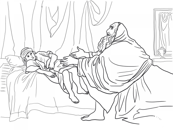 Elijah Prays for the Widow’s Son coloring page image