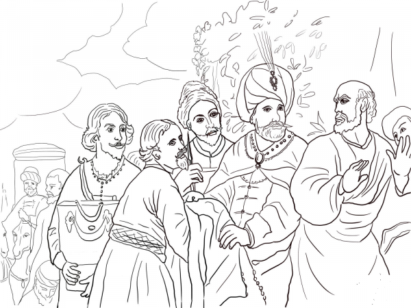 Elisha Refusing Gifts from Naaman coloring page image