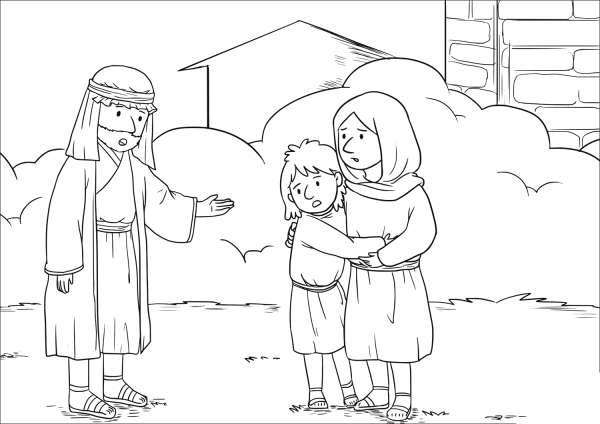 Elisha Said to the Woman with Son to Go Away from a Famine That Will Last Seven Years coloring page image