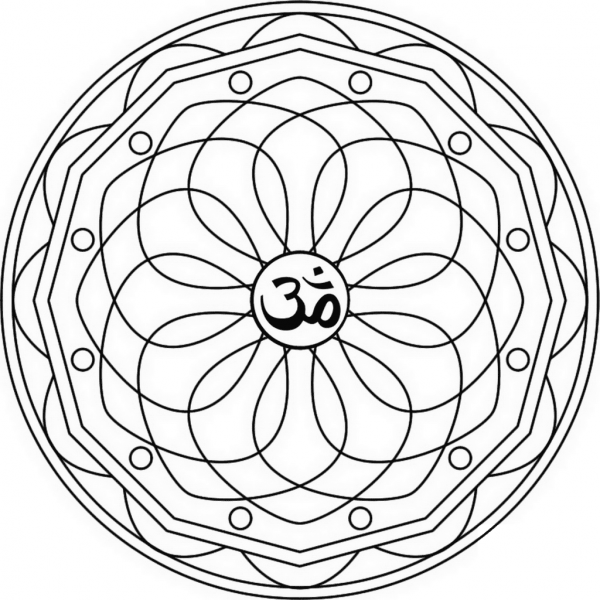 Ellipse Mandala with Om Symbol coloring page image