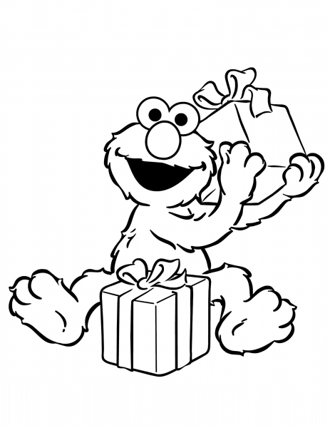 Elmo Opening Birthday Presents coloring page image