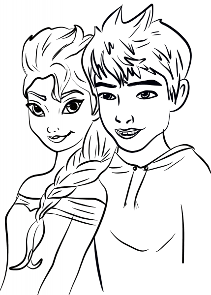 Elsa and Jack Frost coloring page image