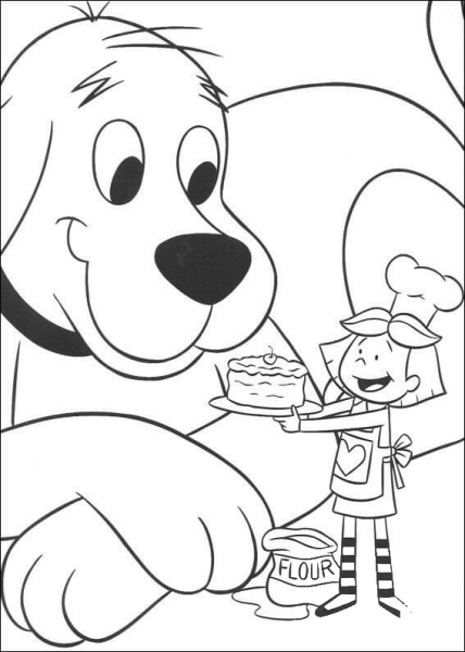 Emily Gives A Cake to Clifford coloring page image