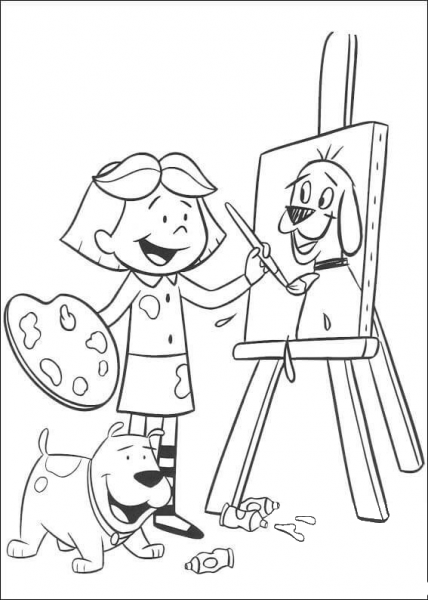 Emily is painting Clifford  coloring page image