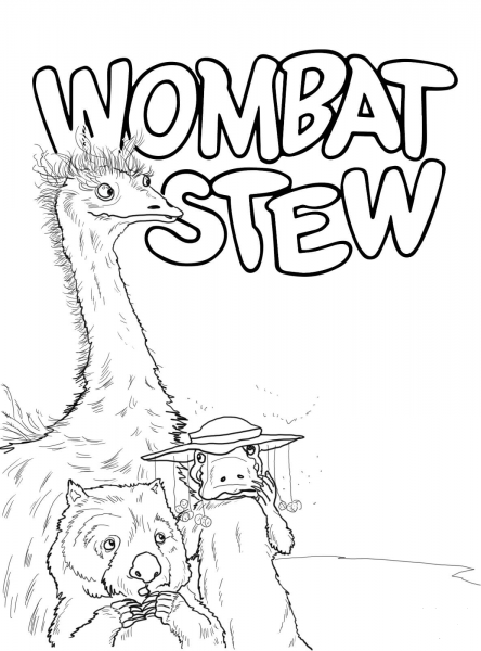Emu Platypus and Wombat coloring page image