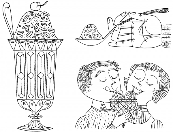 Enjoying Ice Cream coloring page image