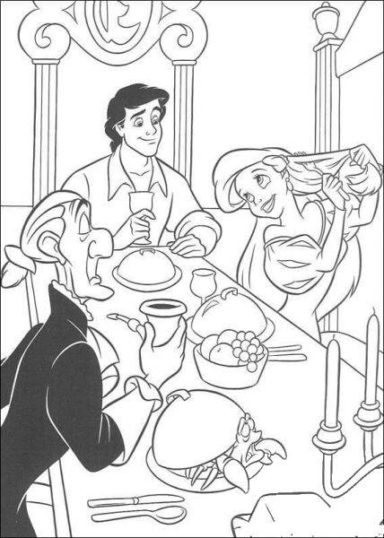 Eric And Ariel Are dining Together  coloring page image