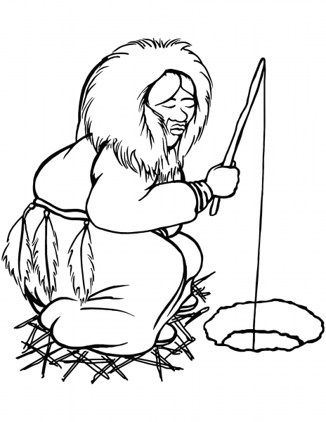 Eskimo Fishing coloring page image