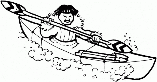 Eskimo Hunter on Kayak coloring page image