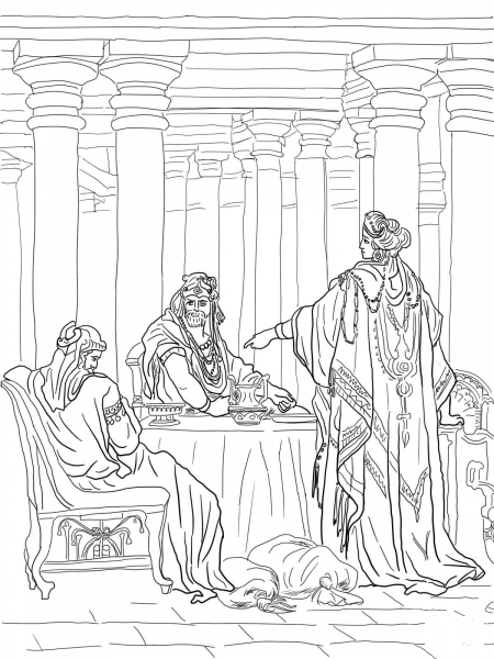 Esther Accusing Haman coloring page image