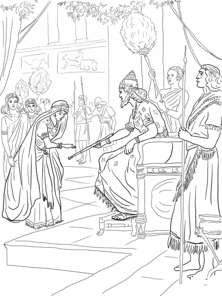 Esther and King Xerxes coloring page image
