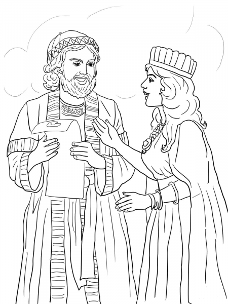Esther and Mordecai with King’s Edict coloring page image