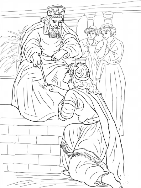 Esther Before King Ahasuerus coloring page image