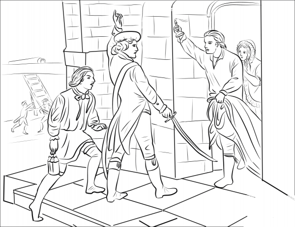 Ethan Allen Captures Fort Ticonderoga coloring page image