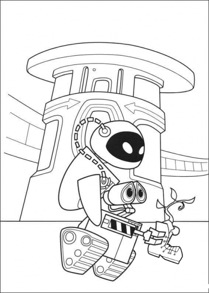 Eva Wall-E And Plant  coloring page image