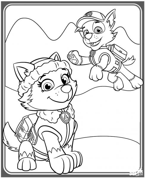 Everest and Rocky coloring page image