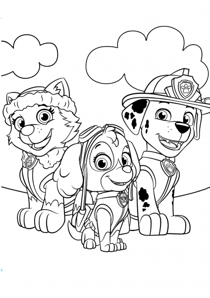 Everest, Marshall and Skye coloring page image