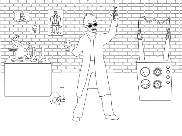 Evil Scientist coloring page image