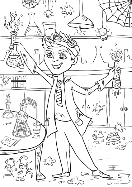 Evil Scientist coloring page image