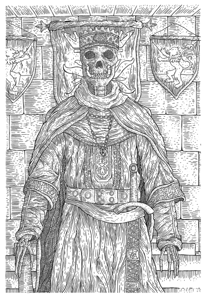 Evil Skull King in the Middle Ages coloring page image