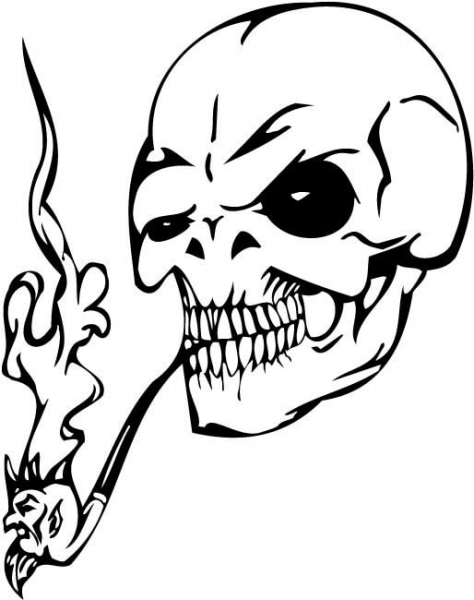 Evil Skull Smoking a Pipe coloring page image