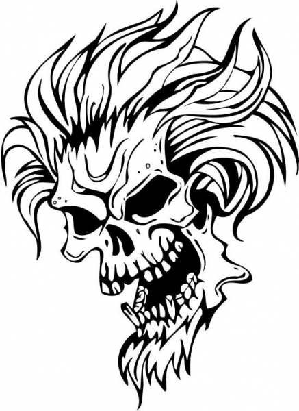 Evil Skull with Hair coloring page image
