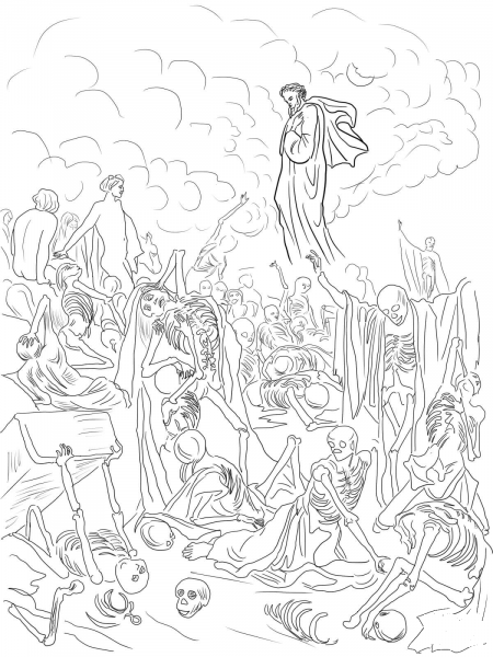 Ezekielâs Vision of the Valley of Dry Bones coloring page image