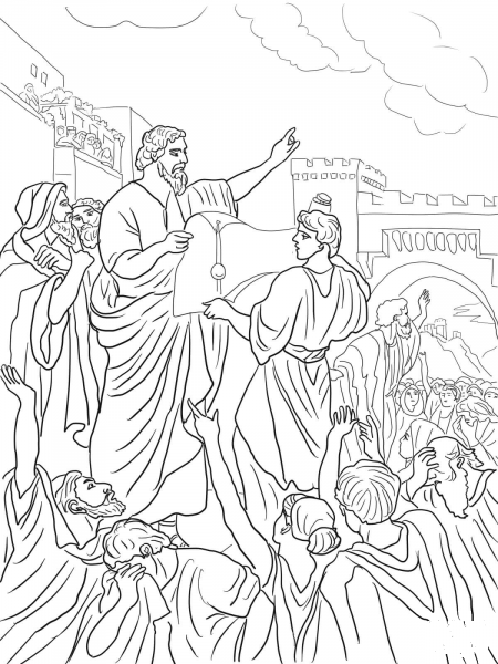 Ezra Reading the Torah Scroll coloring page image