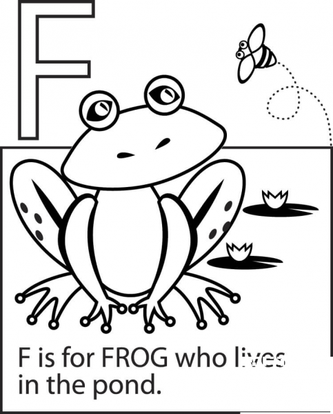 F is for Frog coloring page image