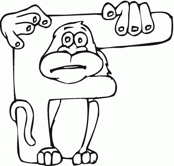 F with Monkey coloring page image