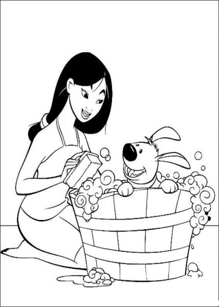 Fa Mulan Is Cleaning Her Pet  coloring page image
