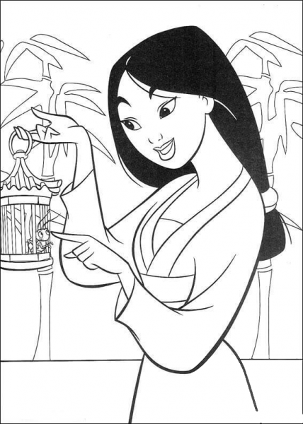 Fa Mulan Is Talking With Her Bug  coloring page image