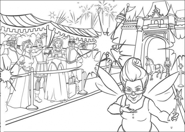 Fairy and the castle coloring page image