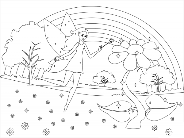 Fairy Doing Magic coloring page image