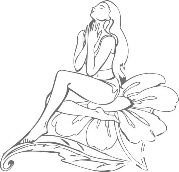 Fairy Girl Sitting on a Flower coloring page image