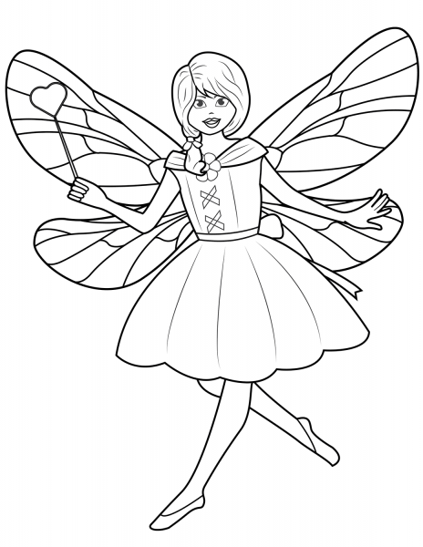 Fairy Holding Wand with Heart coloring page image