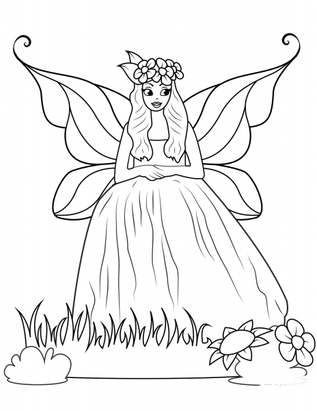 Fairy in Ball Gown Dress coloring page image