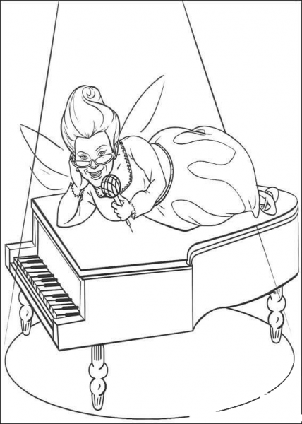 Fairy is singing on the piano  coloring page image