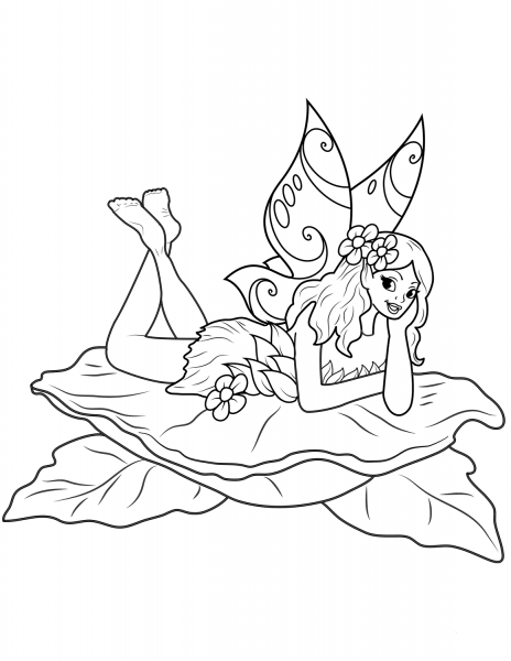 Fairy on Leaf coloring page image