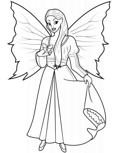 Fairy with Butterfly coloring page image