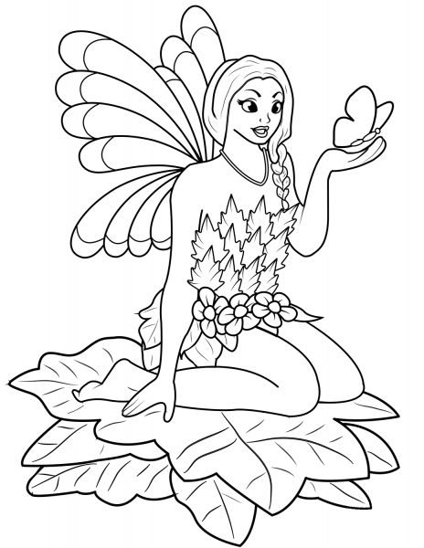 Fairy with Butterfly coloring page image
