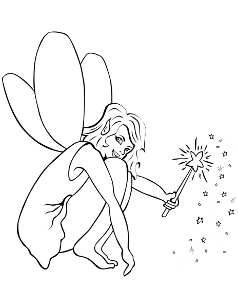 Fairy with Wand coloring page image
