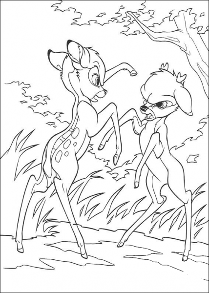 Faline And Bambi Are Figthing  coloring page image