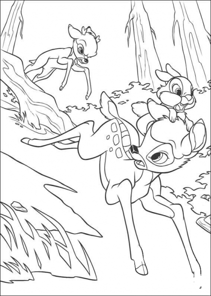 Faline, Bambi And Thumper  coloring page image