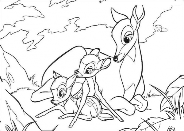 Faline Plays With Bambi And His Mom coloring page image