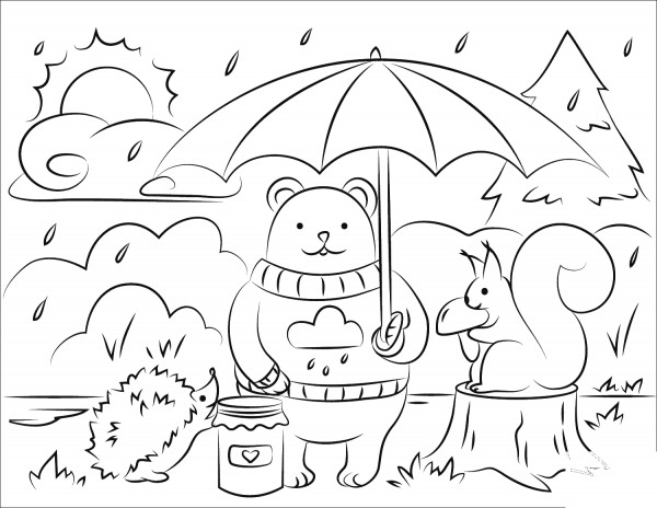 Fall Animals coloring page image